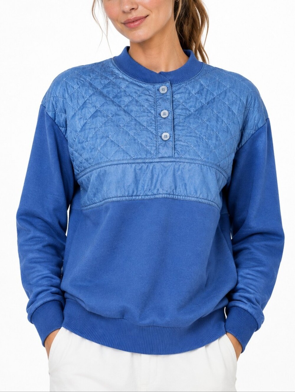 Vintage 80s henley quilted pullover women's sweatshirt